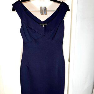 Ralph Lauren Navy Blue Elegant V Neck Bodycon Dress Knee-Length Size S